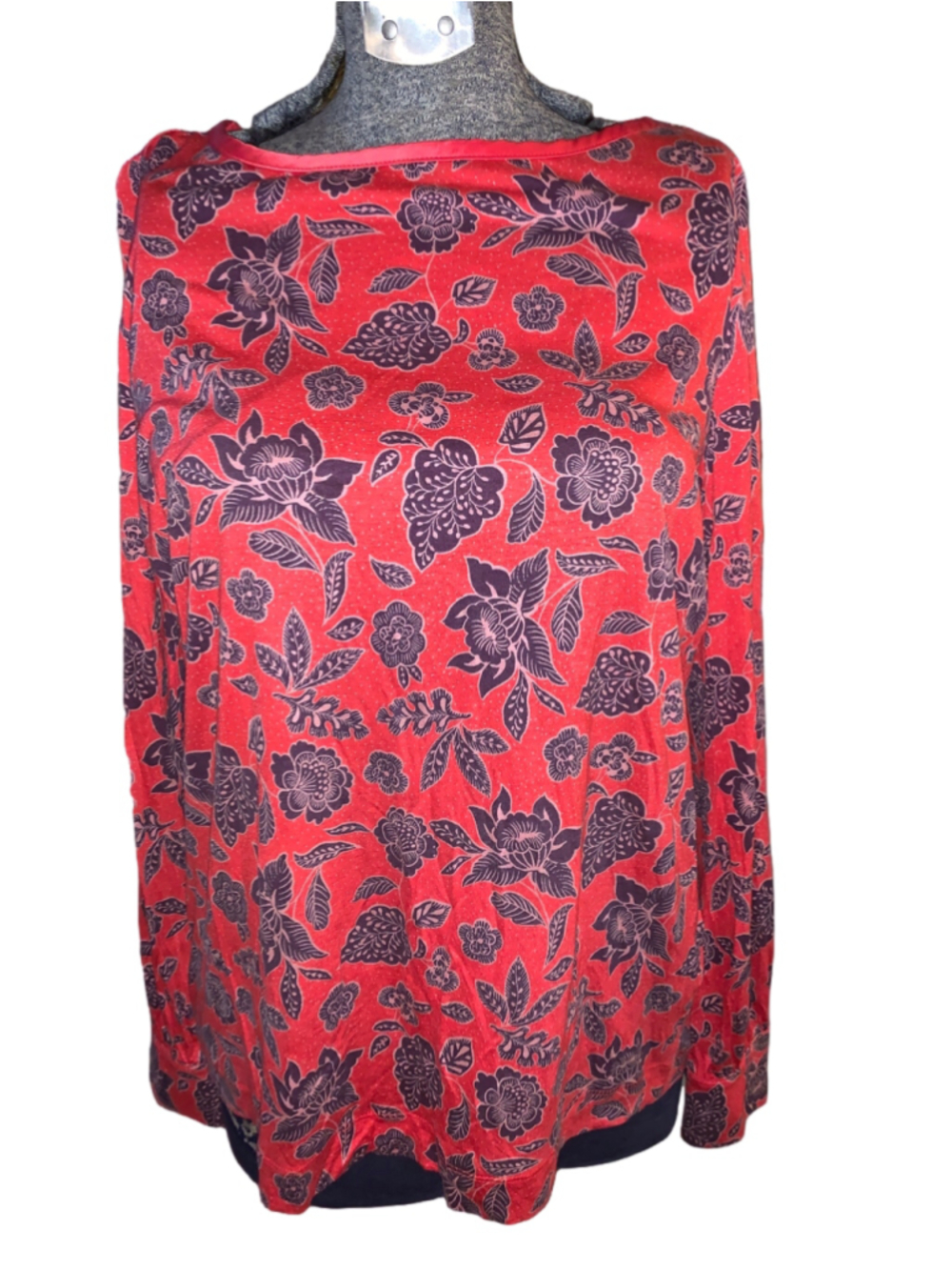 Women's Lands' End Long Sleeve Floral Tee Red Purple Size Small